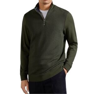 Ted Baker Green Cotton Modal Texture Knit Stretch Jersey Caravan Quarter Zip